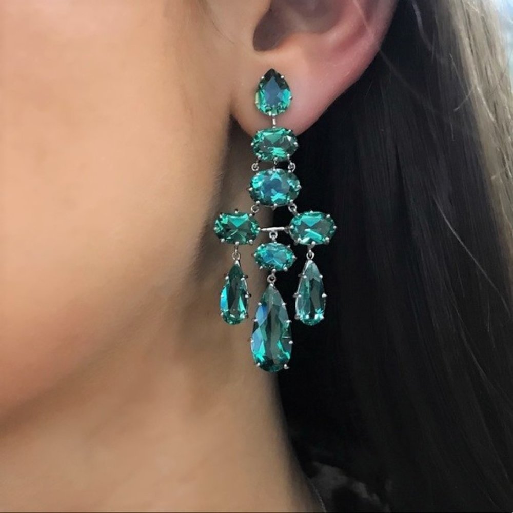 Rachel Koen Green Quartz Drop Earrings 14K White Gold 24.82cttw